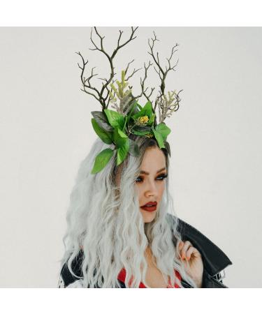 Ciieeo Handmade Green Branch Crown Antler Hair Band Woodland Flower Handband Antler Headpiece for Women Cosplay Halloween Party - Buy Online on GoSupps.com
