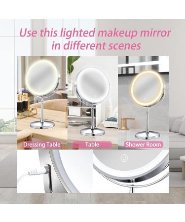 8'' Rechargeable Lighted Makeup Vanity Mirror with 1X/10X Magnification - Touch Sensor Dimming, 3 Colors, 360 Rotation - Cordless - Buy Online on GoSupps.com