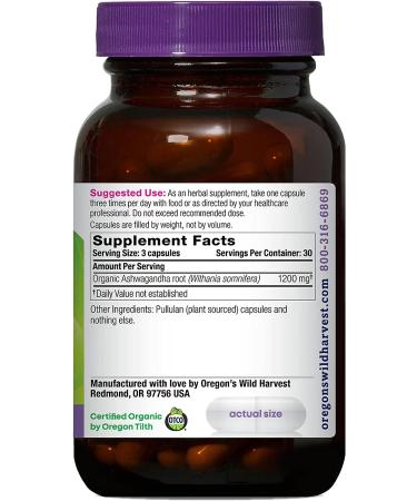 Oregon's Wild Harvest Certified Organic Ashwagandha 1200mg - 90 Vegan Capsules - Buy Online on GoSupps.com
