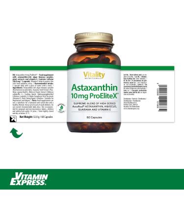 Astaxanthin 10mg - Vitality Nutritionals | 60 Vegetarian Capsules with Hibiscus Guarana & Vitamin E - Vegan Formula for Enhanced Vitality | Buy Now at Vitaminexpress - Buy Online on GoSupps.com