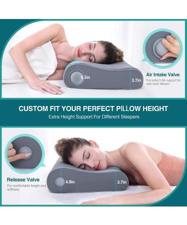 Willai Adjustable Cervical Pillow for Neck Pain Relief - Orthopedic Contour Pillow with Inflatable Tube - Cooling Memory Foam - Ideal for Side and Back Sleepers - 25x15x4.9 (Gray Queen) - Buy Online on GoSupps.com