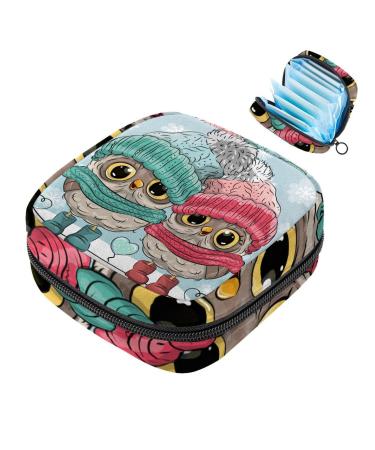 Period pocket women's binding bag with zipper tampon bag for women girls feminine menstruation zip pocket mini cosmetic bag for wallets cartoon owl pattern9946
