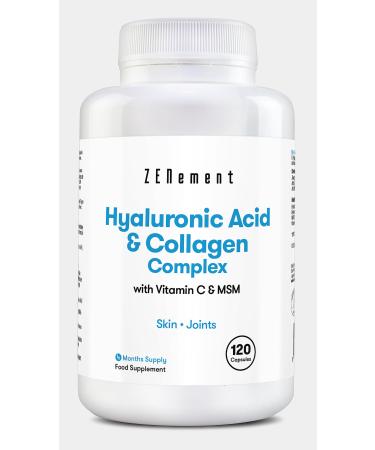 Collagen & Hyaluronic Acid with MSM and Vitamin C 120 Capsules | for Skin Joints and Hair | Hydrolysed Collagen | Zenement