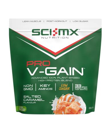 SCI-MX Pro-V Gain - 100% Vegan Salted Caramel Flavour Soy Protein Powder Isolate + B12 + Magnesium - Muscle Growth & Maintenance - Low Sugar Non-GMO - 2.2KG (49 servings) 33g of protein per serving Salted Caramel 49 Servings (Pack of 1)