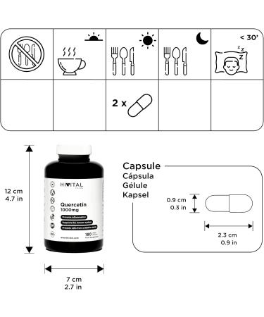 Quercetin 1000mg - 180 Vegan Capsules | Saphora Japonica Extract | Cellular Antioxidants & Natural Inflammatory Inhibitors - 3-Month Supply - Buy Online on GoSupps.com