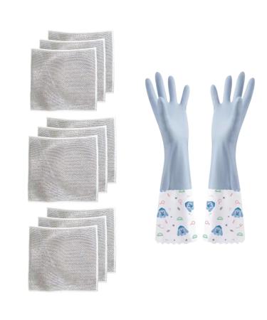Stainless Steel Cloth 2024 New Multifunctional Wire Wipes Reusable Household Kitchen Cleaning Wipes 9PCS and Pair of Cleaning Gloves