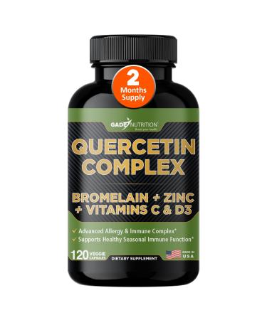 Gade Nutrition Organic Quercetin with Bromelain Vitamin C and Zinc | Immune Support Supplement Quercetin 500mg Capsules | Bioflavonoids Made in USA Third Party Tested 120 Count (Pack of 1)