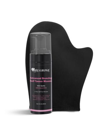 Advanced Bronzing Self Tanner Mousse Kit Develops in 1 Hour Fast Acting Fake Tan 100% DHA Sunless Tanning Mousse Instant Self Tanning Lotion with Bronzer and Mitt Applicator 5 FL OZ