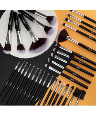 SOLVE 32-Piece Professional Makeup Brush Set with Wooden Handles - Cosmetics Brushes for Foundation, Concealer, Powder - Black Face and Eye Makeup Brushes Kit - Buy Online on GoSupps.com
