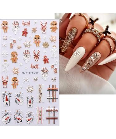 3D Christmas Nail Stickers 4 Sheets 5D Self-Adhesive Embossed Nail Decal Snowflake Elk Nail Art Decoration Design Supplies - Buy Online on GoSupps.com
