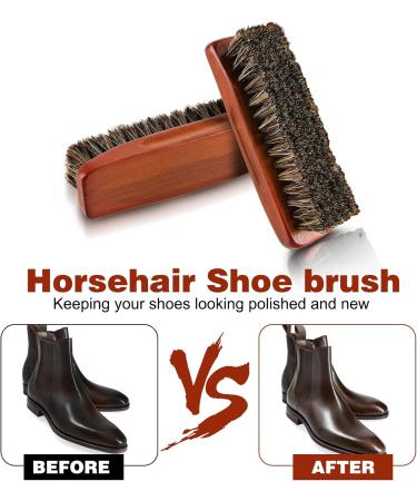 Amabro 2PCS Horsehair Shoe Shine Brushes - Leather & Suede Polish | Wood Handle for Boots, Shoes, Car Seats & More - Buy Online on GoSupps.com