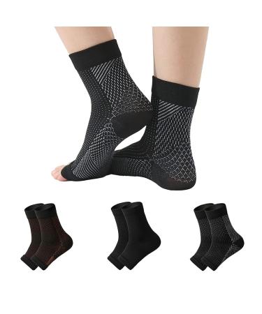 3pairs Neuropathy Socks, Ankle brace Socks and Tendonitis compression socks, Plantar Fasciitis, Neuropathy Pain- Brace For Women And Men(L-XL, black&white Gold) black&white Gold L-XL