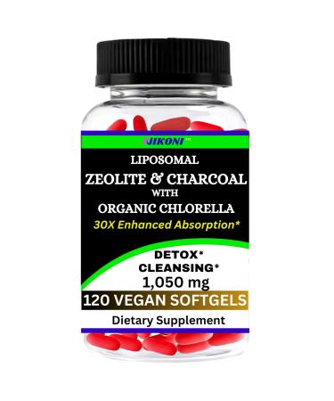 Nikoni Liposomal Zeolite, Activated Charcoal & Organic Chlorella, Supports Full Body Detox - 120 Vegan Softgels 120 Softgelss