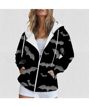 Halloween Costumes Printed Hooded Pull Out Zipper Pocket Jacket Oversized Single Breasted Coat Medium Black - Buy Online on GoSupps.com