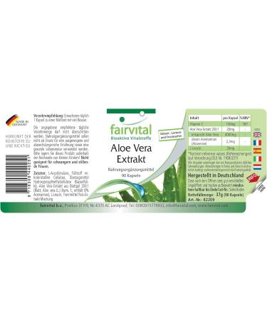 Fairvital Aloe Vera Capsules - Vegan - 90 Capsules - Pure Aloe Vera Barbadensis for Digestive Health & Wellness - International Shipping Available - Buy Online on GoSupps.com