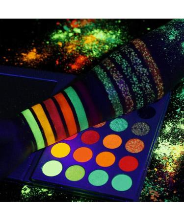 Neon Glitter Eyeshadow Palette 24 Colors Eyeshadow Glow Palette UV Glow in The Dark Blacklight Matte and Glitter Eye Shadow Pallet High Pigment Makeup Palette for Party - Buy Online on GoSupps.com