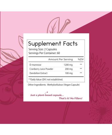 Thomas' all-natural Remedies D-mannose 1200mg - with Cranberry and Dandelion - Natural Urinary Tract and UTI Health Support - Best dmannose Capsules - NO fillers All-Natural Vegan - 120 Capsules - Buy Online on GoSupps.com