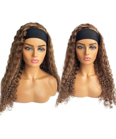 Curly Headband Wig 16 Colored 4/27 Balayage Honey Blonde Highlights Half Wig for Black Women - Real Remy Hair Deep Wave - No Lace Front - Buy Online on GoSupps.com