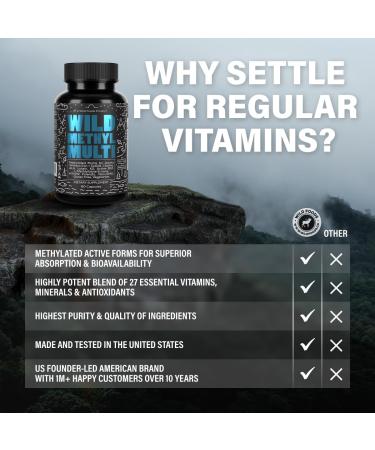 Wild Methylated Multivitamin for Women & Men | Daily Multi Vitamin | MTHFR Supplement Without Iron | Methylated B12 Folate Vitamin C A K2 D E Choline Biotin ALA CoQ10 & More (60 Capsules) 60 Count (Pack of 1) Men/  - Buy Online on GoSupps.com