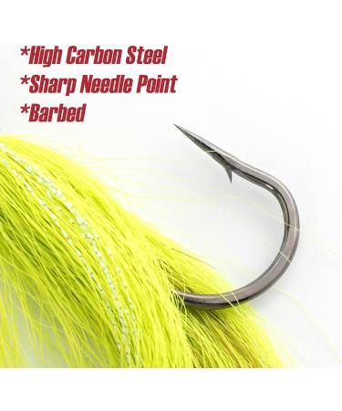 Dr.Fish Bucktail Jig Fluke Lure - 3 Pack Saltwater/Freshwater Hair Jig for Surf Fishing, Bass, Flounder, Striper - 1/2oz White Chartreuse Red & White - Buy Online on GoSupps.com