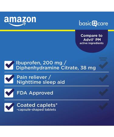 Amazon Basic Care Ibuprofen PM Tablets 200mg/38mg - 120 Count Pain Reliever & Nighttime Sleep-Aid - Buy Online on GoSupps.com