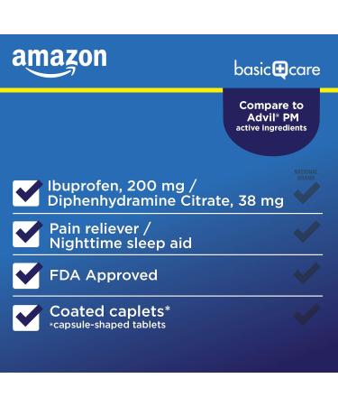 Amazon Basic Care Ibuprofen PM - Pain Reliever & Sleep Aid Tablets (200 mg Ibuprofen & 38 mg Diphenhydramine Citrate) - 120 Count (Pack of 2) - International Shipping Available - Buy Online on GoSupps.com