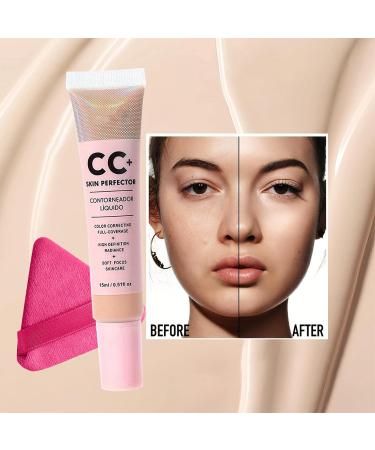CC Cream Bb Cream Foundation Skin Tone Adjusting Matte Colour Correcting Brightening Face Cream Full Coverage Foundation Anti-Redness with Triangle Powder Puff Set (Natural) - Buy Online on GoSupps.com