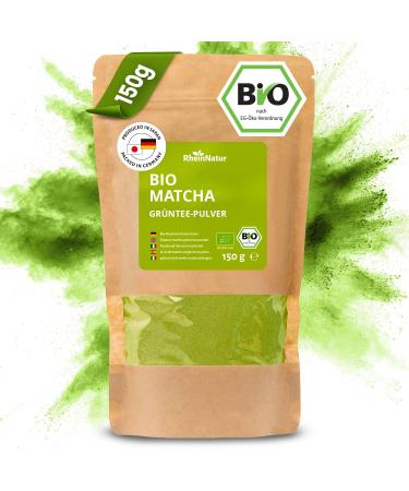 RheinNatur Th vert matcha bio en poudre 150 g - Matcha 100% bio - Id al pour le th matcha et le matcha latte - Riche en min raux vitamines et antioxydants