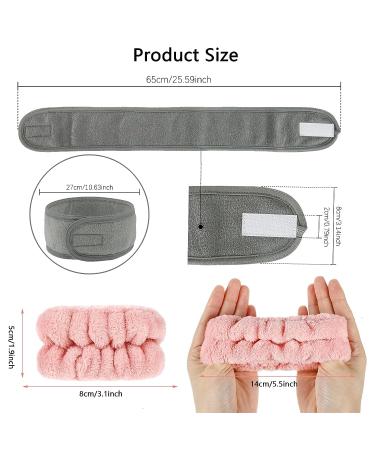 8-Piece Spa Facial Headband & Towel Set for Women - Adjustable Terry Cloth Wrap for Makeup, Skincare, and Shower - White Gray and Light Pink Colors - Buy Online on GoSupps.com