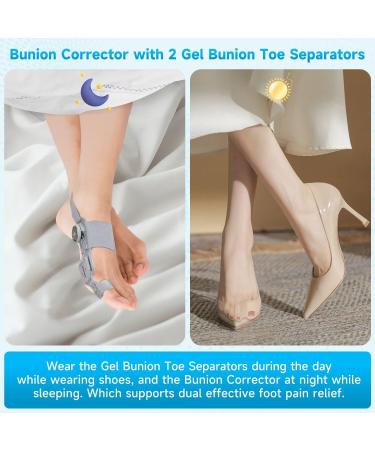 Premium Bunion Corrector for Women & Men - Adjustable Big Toe Brace with Gel Separators for Pain Relief - Universal Left & Right Foot Support (Grey - Buy Online on GoSupps.com