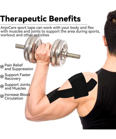 Anjocare Kinesiology Tape Uncut Elastic Sports Bands for Muscle & Joint Support | 2 Rolls 5m x 5cm Black - Buy Online on GoSupps.com
