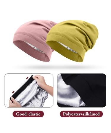SATINIOR 6-Piece Satin Lined Sleep Cap Set for Frizzy Curly Hair - Women's Slouchy Hair Caps in Black, Red, Gray, Blue, Yellow, Pink - Buy Online on GoSupps.com