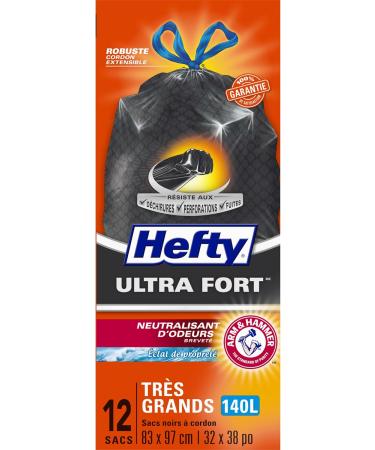 Hefty Garbage Bags Ultra Strong Extra Large 140 Litres Black Drawstring Arm & Hammer odour neutralizer 12 Bags - Buy Online on GoSupps.com