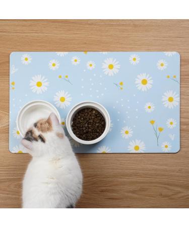 Solday Pet Food Mat for Dogs & Cats - 50x30 cm Waterproof Silicone Bowl Pad Non-Slip Daisy Pattern (Blue) - Buy Online on GoSupps.com
