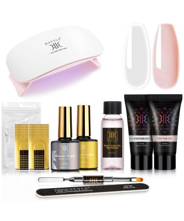 Rstyle Geln gel starter set 2 * 30g nude transparent coly gel starter set with UV lamp gel nail nail yourself gel nail set slip solution poly nail set shellac set starter set with lamp nude