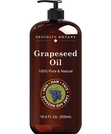 Brooklyn Botany Grapeseed Oil for Skin and Hair – 100% Pure and Natural - Carrier Oil for Essential Oils, Aromatherapy and Massage – Moisturizing Skin, Hair and Face – 16 fl Oz Grapeseed 16 Fl Oz (Pack of 1)