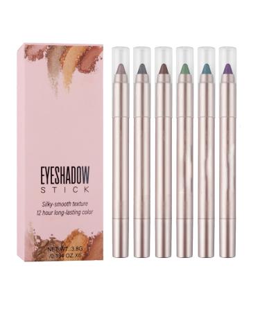 wiroouia Set of 6 shimmering eyeshadow pencils - Waterproof and glittery cream eyeliner - Long-lasting - Shimmering pearlescent cream pencils for