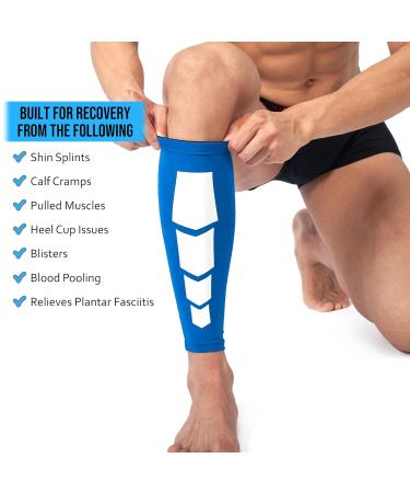 360 RELIEF Compression Calf Sleeves for Fitness Sports | Shin Splints Muscle Cramps Relief | Running Jogging Marathon Hiking | Large Blue - 1 Pair with Mesh Laundry Bag - Buy Online on GoSupps.com