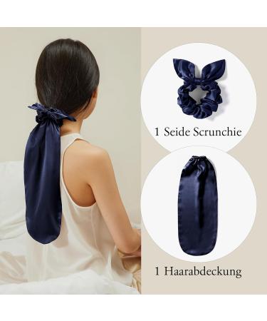 LilySilk 100% Silk Hat for Sleeping & Adjustable Silk Scrunchies - 2-in-1 Hair Ties for Long Hair - Dark Blue - Buy Online on GoSupps.com