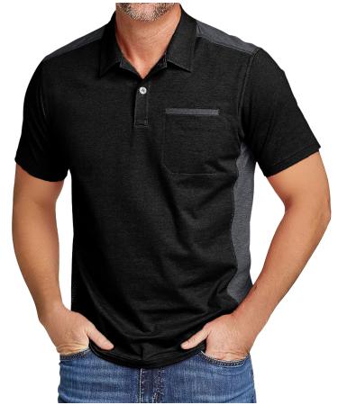 SWISSWELL Polo Shirts for Men Long/Short Sleeve Moisture Wicking Tennis Shirts Mesh Sports T-Shirts 00003-black Large