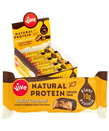 Vive Vegan Protein Bar 100% Plant Based High Protein Natural Sugar Chocolate Coated Snack - No Dairy & Gluten Free Salted Caramel 12 Count (Pack of 1) - Buy Online on GoSupps.com