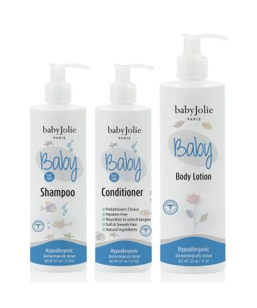 Baby Jolie Baby Bath Set | 1 Baby Shampoo 7.5oz (221ml) + 1 Baby Hair Conditioner 7.5oz (221ml) + 1 Baby Lotion 11oz (325ml)