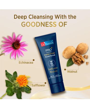 Dr Batra's PRO+ Insta Glow Facial Scrub - Unclogs Pores Brightens Skin Tone & Even Complexion | Echinacea Safflower & Walnut - 100g - Buy Online on GoSupps.com