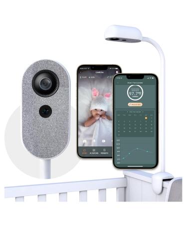 Cheego Smart Baby Monitor & Clip-On Mounting-HD Video Camera and Audio, Contact-Free Testing Baby Temperature, 2-Way Talk, Nightlight and Night Vision, Room Humidity & Temp, Wake up & Crying Detection