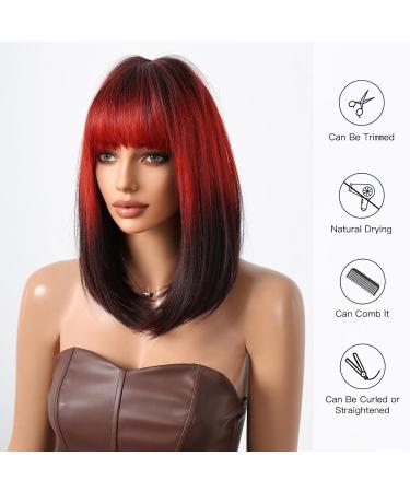 Testar 14-Inch Ombre Red Black Bob Wig - Shoulder-Length Synthetic Wigs for Women | Perfect for Daily Use & Cosplay - Buy Online on GoSupps.com
