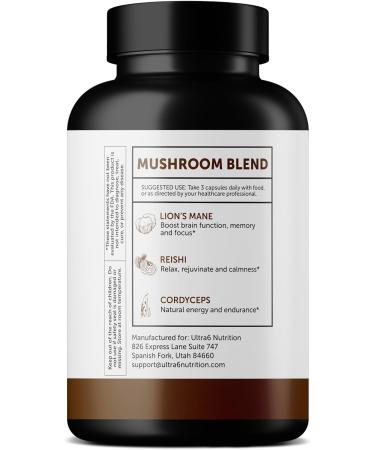 Ultra6 Nutrition Organic Lions Mane Capsules - Lions Mane Supplement with Reishi and Cordyceps - Immune Health & Cognitive Supplement for Adults (90 Veggie Capsules) - Buy Online on GoSupps.com