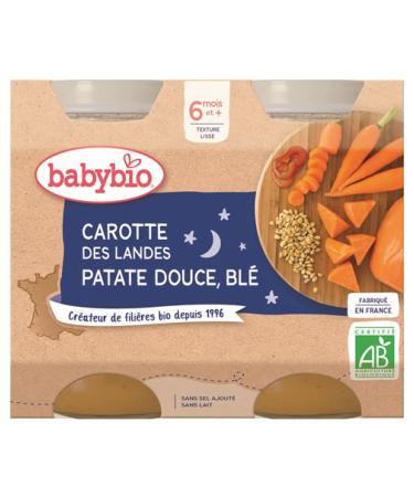 Babybio Carrots from the Landes Sweet Potato Wheat 6 Months and + Organic 2 Pots of 200g