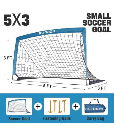 RUNBOW 5x3 ft Portable Kids Soccer Goal for Backyard Small Children Pop Up Soccer Goal Net Set of 2 with Portable Carrying Case Blue 5x3FT 1 Pack - Buy Online on GoSupps.com