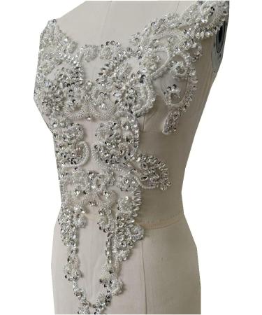 Handmade White Rhinestones Lace Applique Sew On Trimming for Dresses, Clothing, Skirts - Buy Online on GoSupps.com