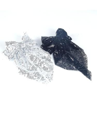 SALOCY Big Glitter Hair Bow Barrette Clip for Women Girls - 8 Inch Black+Silver Hair Accessory - Buy Online on GoSupps.com